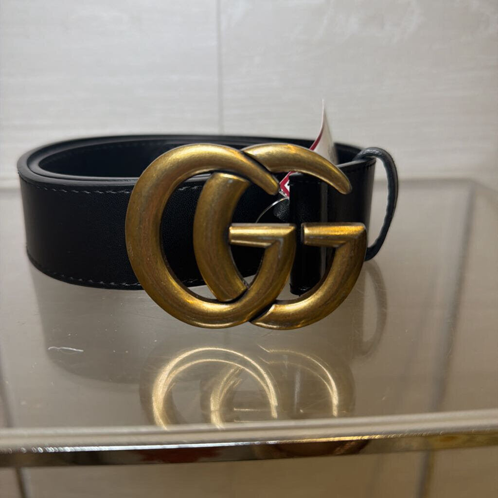 Gucci Black/ Gold GG Marmont Belt 38