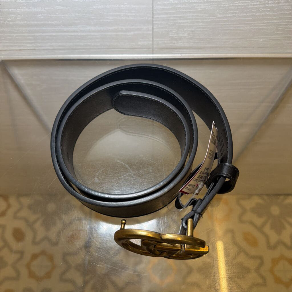 Gucci Black/ Gold GG Marmont Belt 38