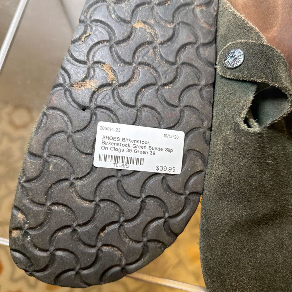 Birkenstock Green Suede Slip On Clogs 39