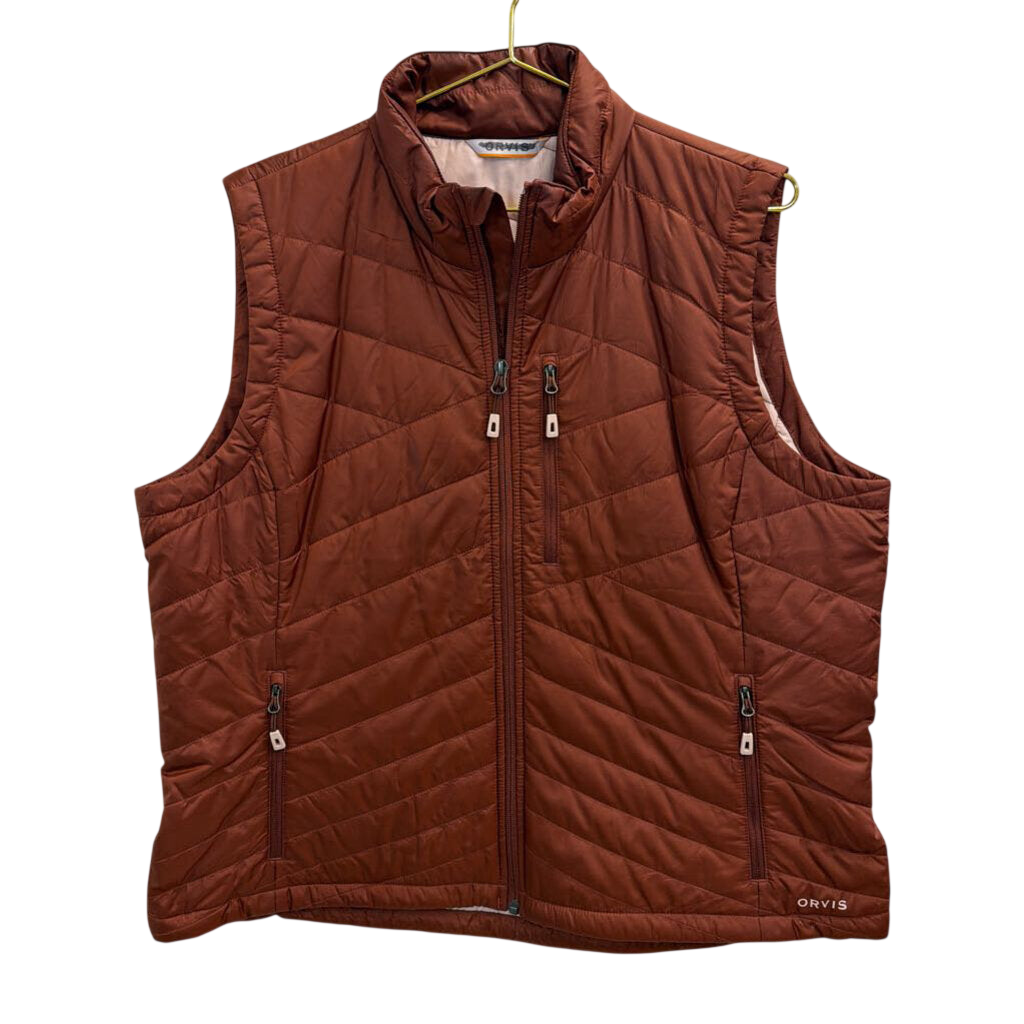 Orvis Burnt Oragne/ Brown Quilted Zip Up Vest Extra Large