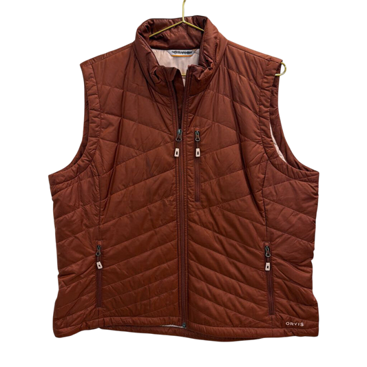 Orvis Burnt Oragne/ Brown Quilted Zip Up Vest Extra Large