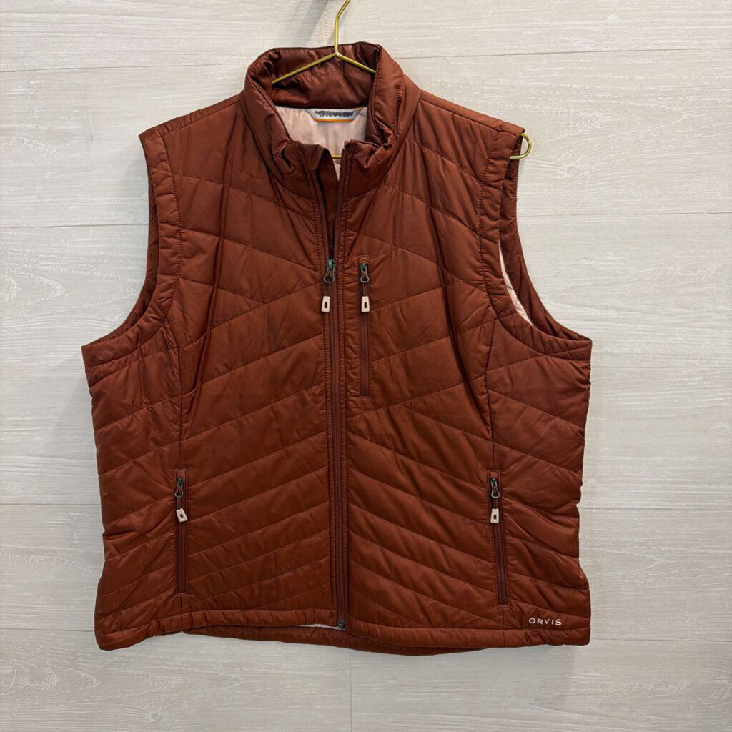 Orvis Burnt Oragne/ Brown Quilted Zip Up Vest Extra Large