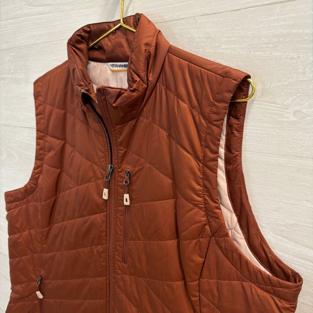 Orvis Burnt Oragne/ Brown Quilted Zip Up Vest Extra Large