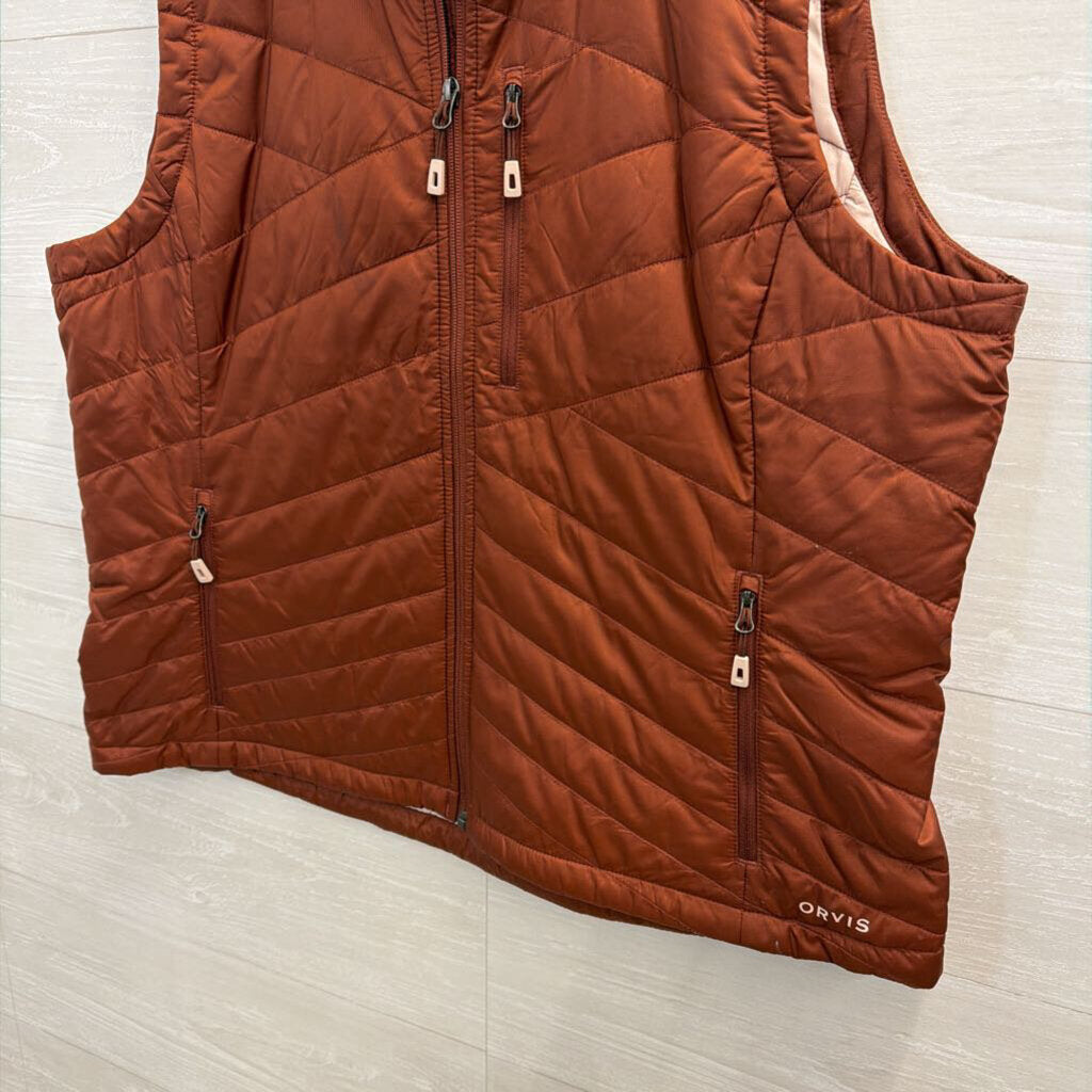 Orvis Burnt Oragne/ Brown Quilted Zip Up Vest Extra Large