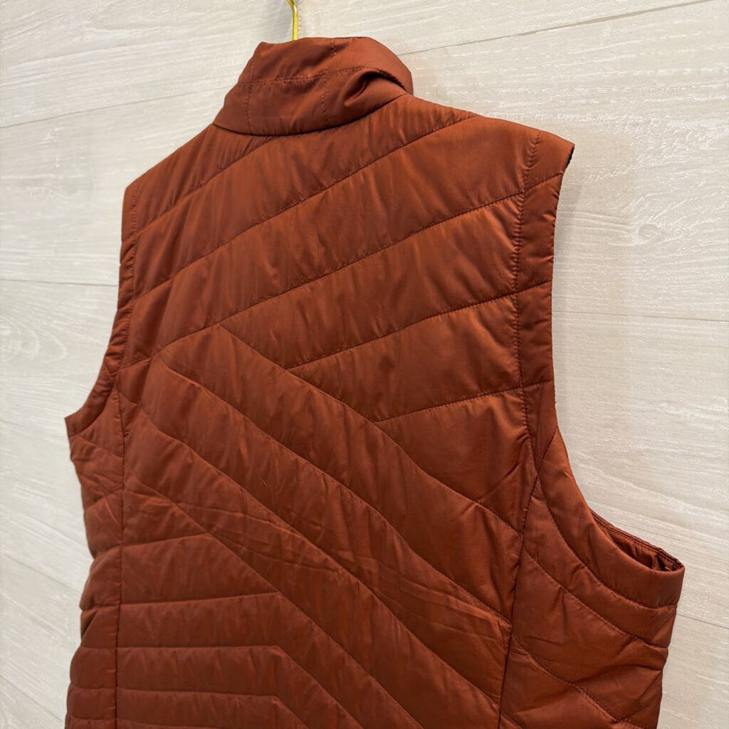 Orvis Burnt Oragne/ Brown Quilted Zip Up Vest Extra Large