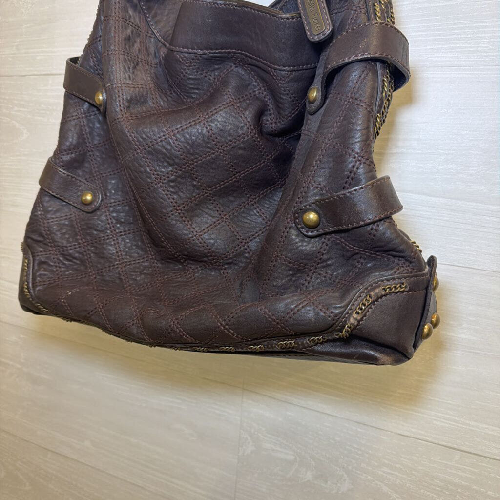 Vintage Isabella Fiore Dark Brown Leather Slouchy Shoulder Hobo Purse