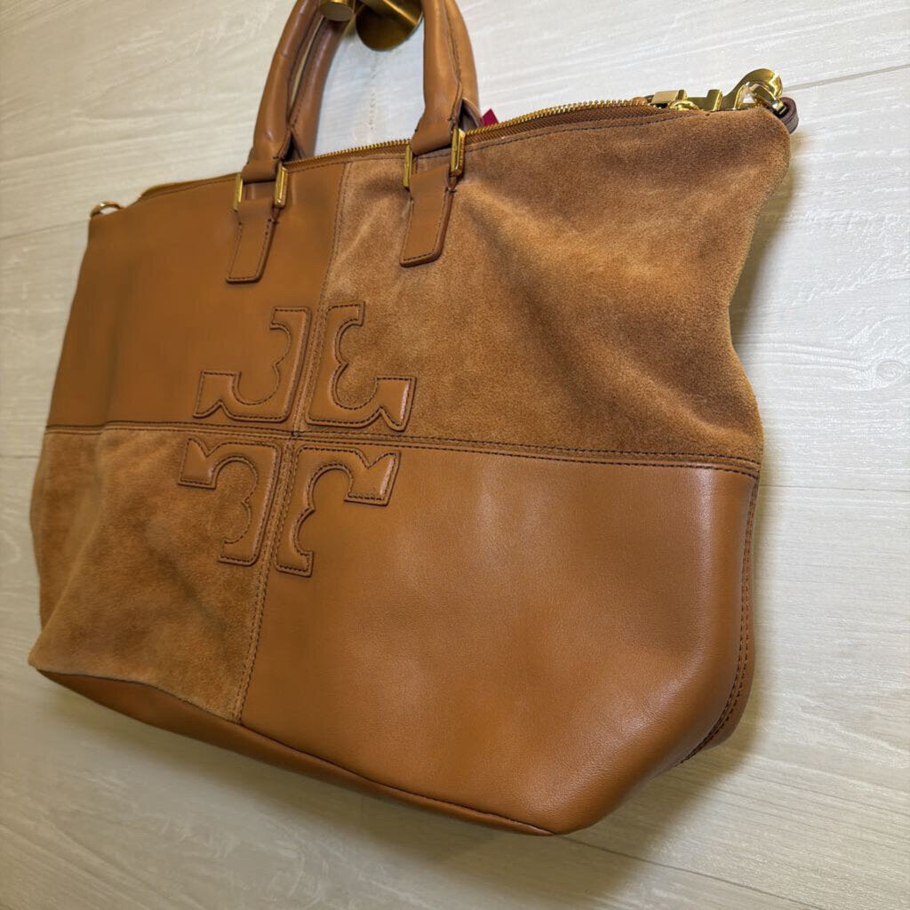 Tory Burch Brown Suede/ Leather Natalie Satchel Purse