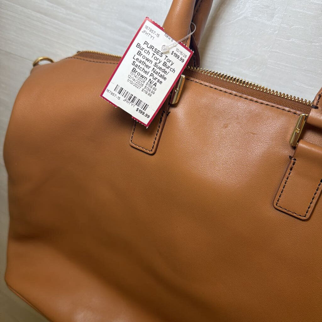 Tory Burch Brown Suede/ Leather Natalie Satchel Purse
