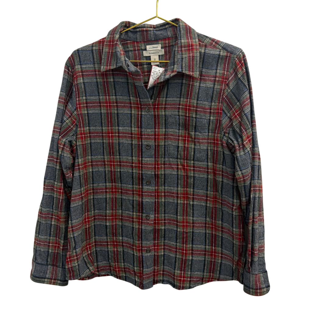 LL Bean Blue/ Green/ Red Plaid Long Sleeve Button Down Top Medium Petite
