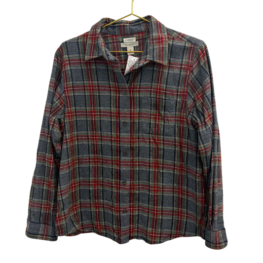 LL Bean Blue/ Green/ Red Plaid Long Sleeve Button Down Top Medium Petite