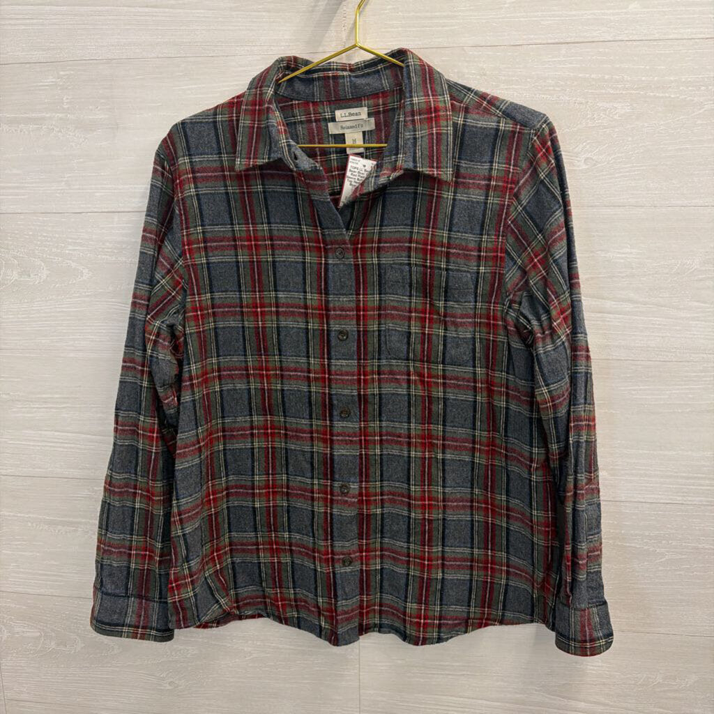 LL Bean Blue/ Green/ Red Plaid Long Sleeve Button Down Top Medium Petite
