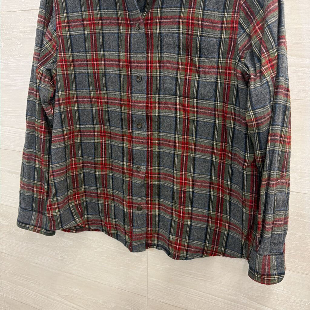 LL Bean Blue/ Green/ Red Plaid Long Sleeve Button Down Top Medium Petite
