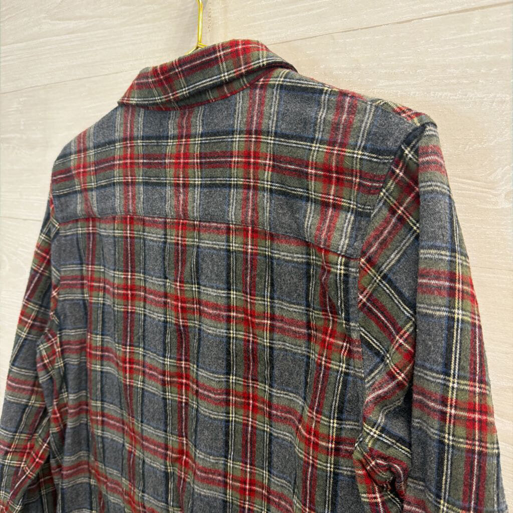LL Bean Blue/ Green/ Red Plaid Long Sleeve Button Down Top Medium Petite
