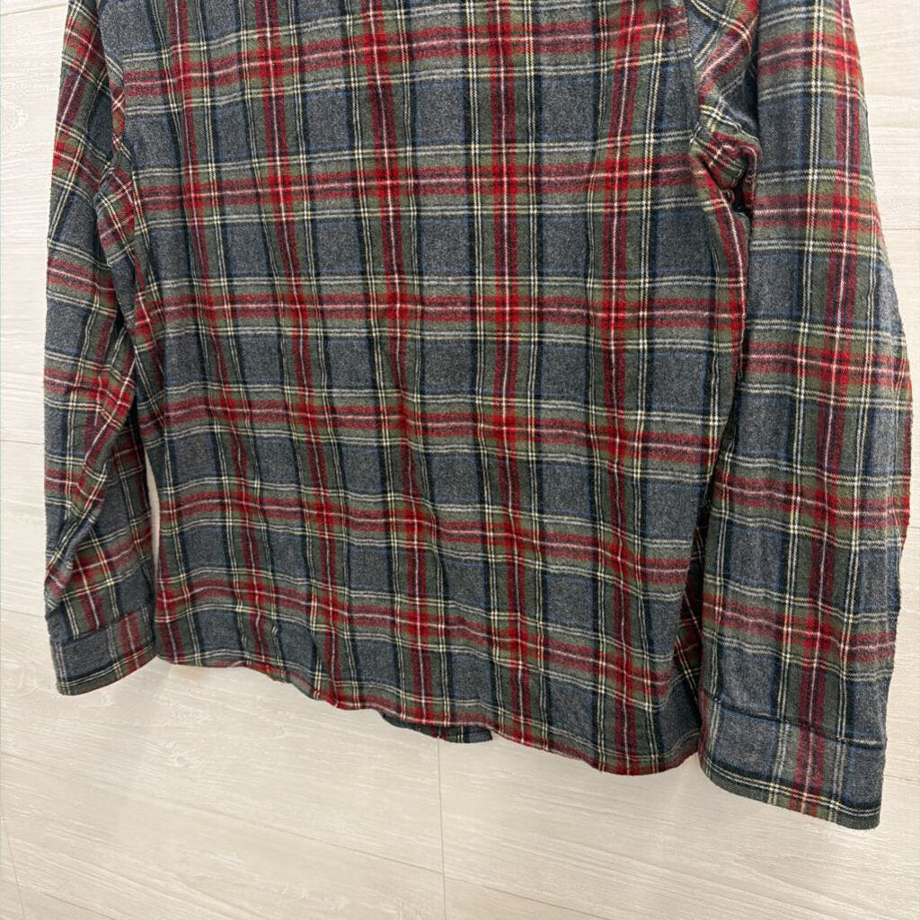 LL Bean Blue/ Green/ Red Plaid Long Sleeve Button Down Top Medium Petite