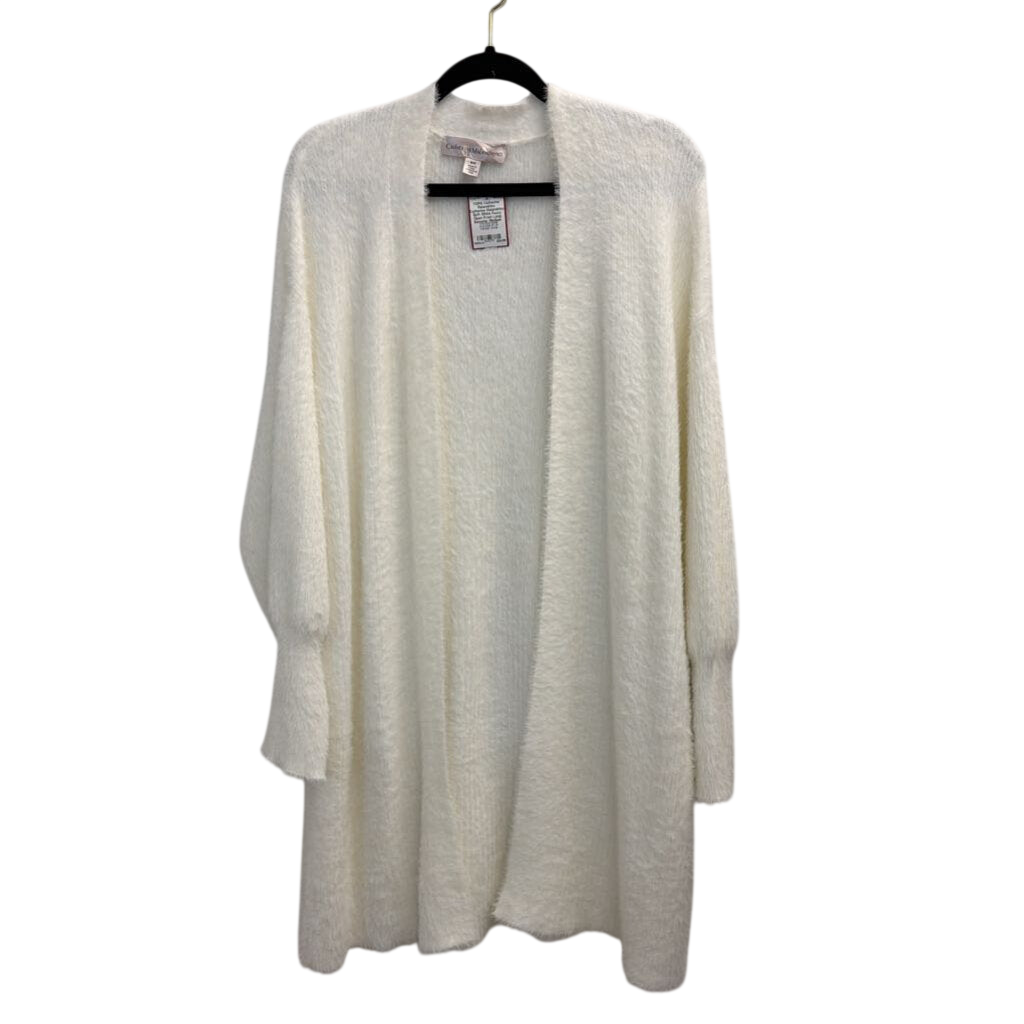 Catherine Malandrino Soft White Fuzzy Open Front Long Sweater Medium
