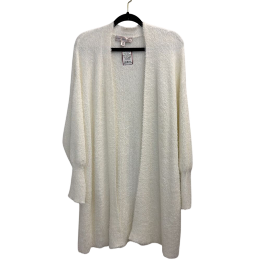 Catherine Malandrino Soft White Fuzzy Open Front Long Sweater Medium