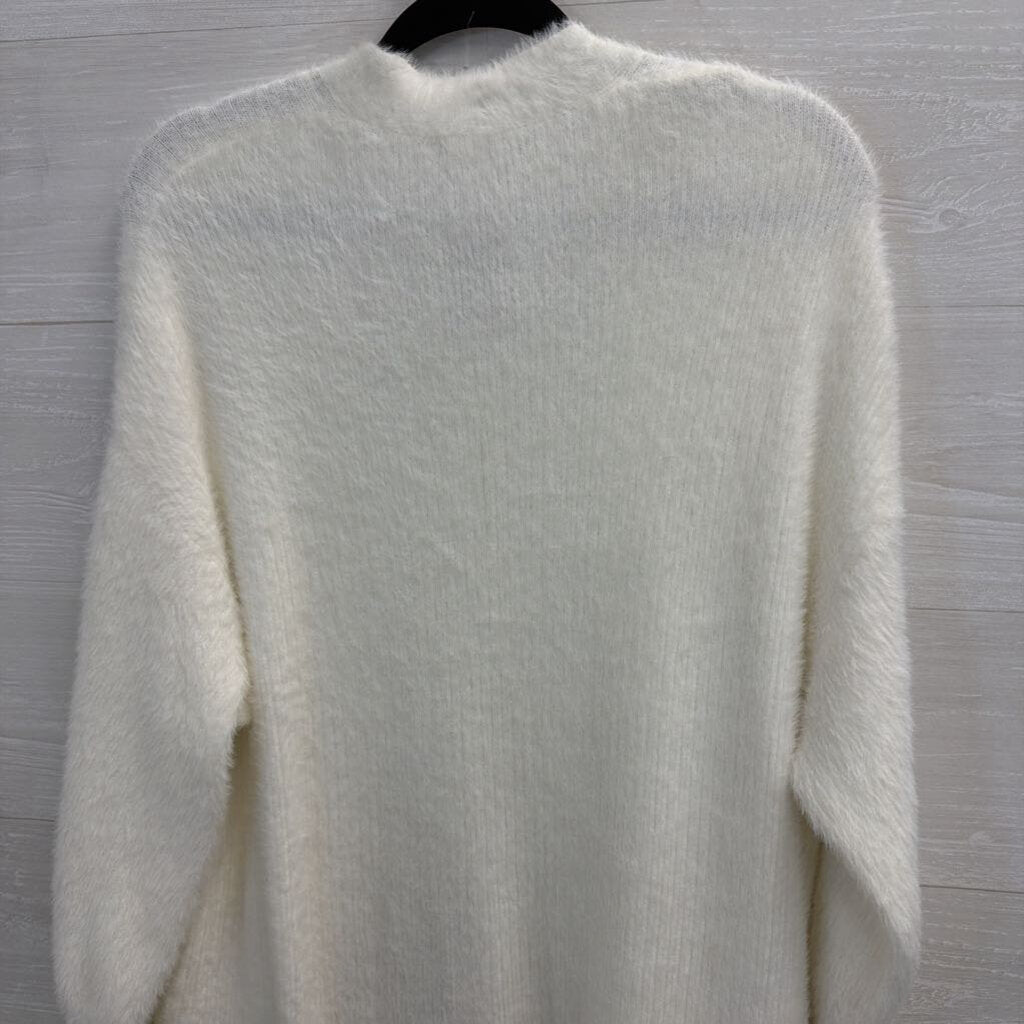 Catherine Malandrino Soft White Fuzzy Open Front Long Sweater Medium