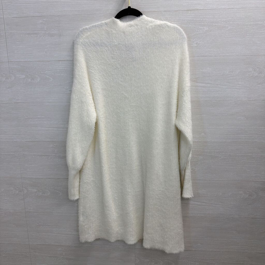 Catherine Malandrino Soft White Fuzzy Open Front Long Sweater Medium