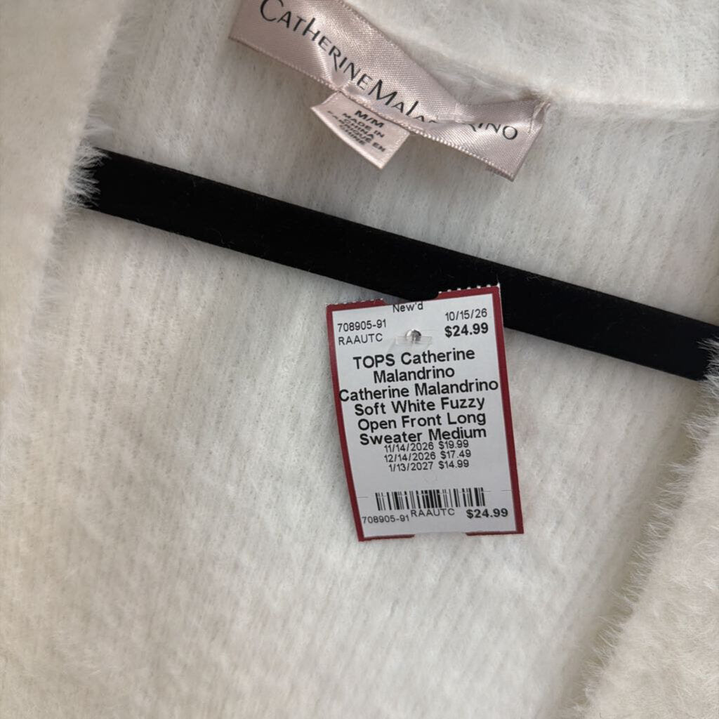 Catherine Malandrino Soft White Fuzzy Open Front Long Sweater Medium