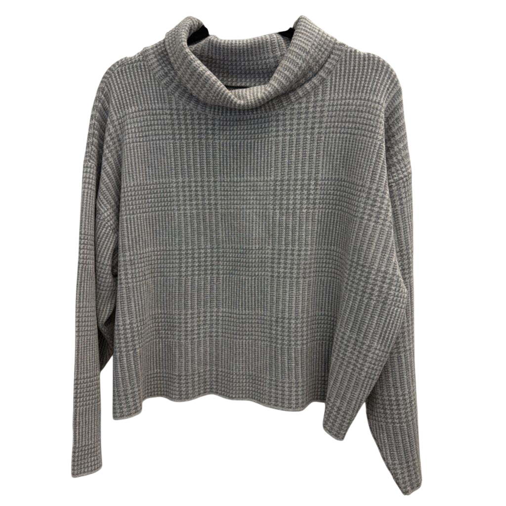 Ann Taylor Grey Plaid Cropped Turtleneck Top Large