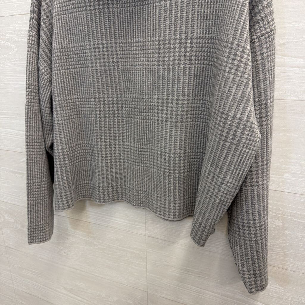Ann Taylor Grey Plaid Cropped Turtleneck Top Large