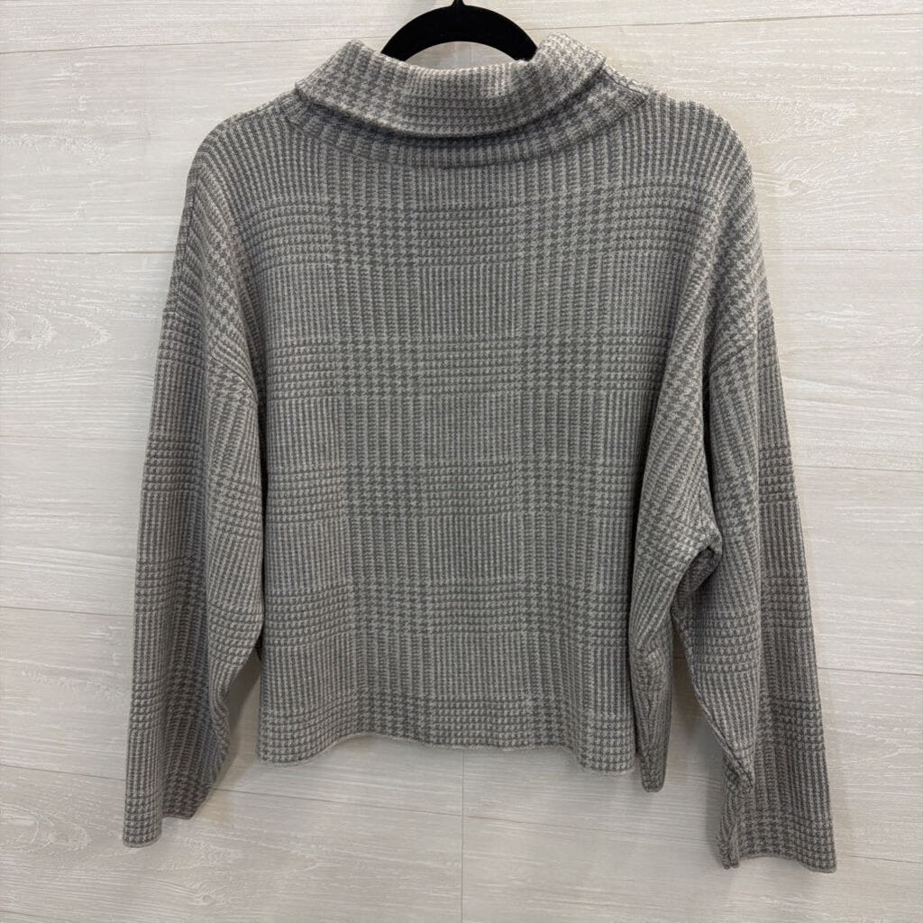 Ann Taylor Grey Plaid Cropped Turtleneck Top Large