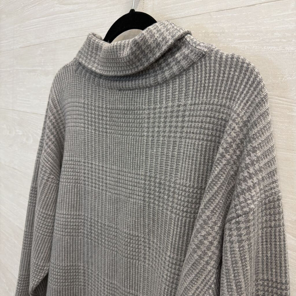 Ann Taylor Grey Plaid Cropped Turtleneck Top Large