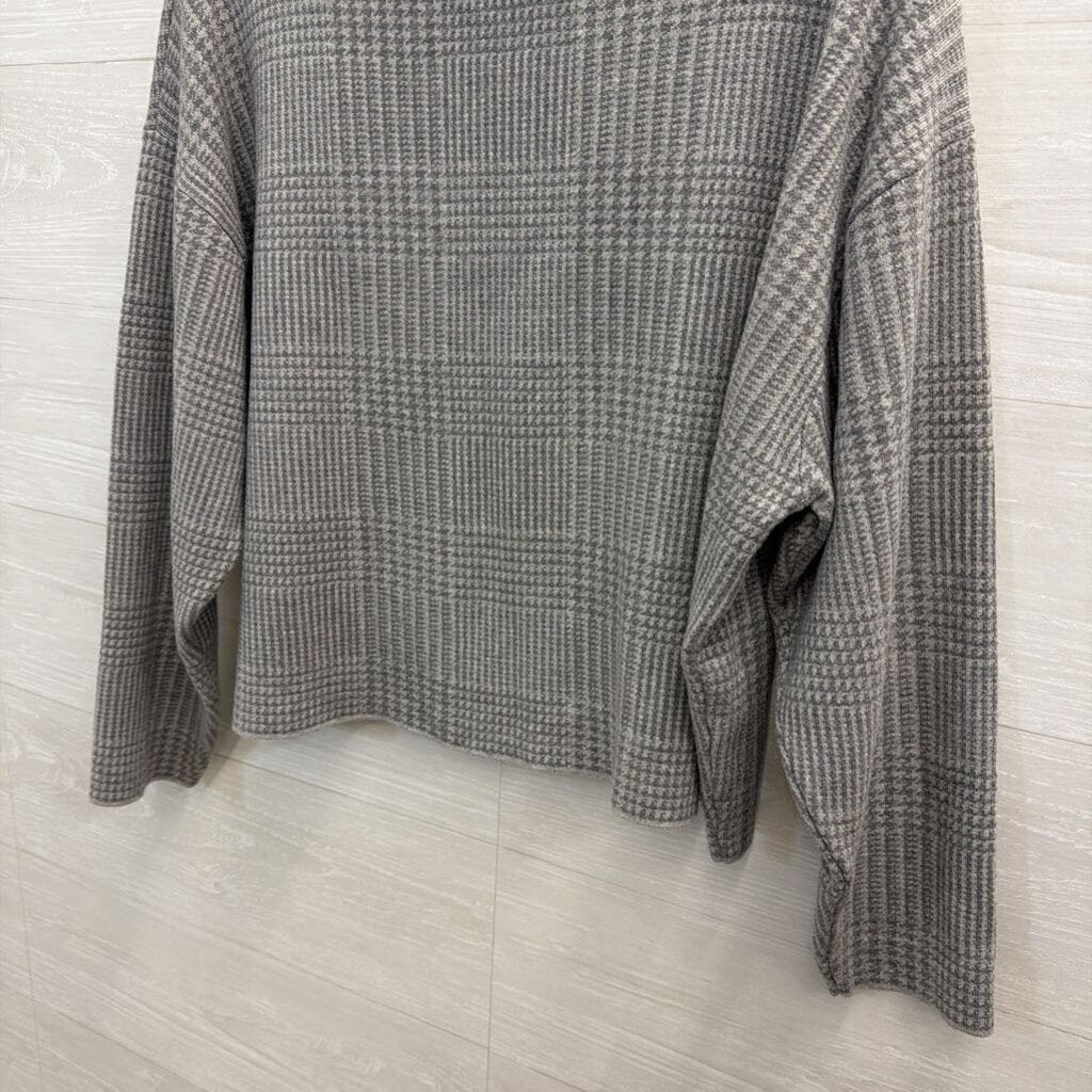 Ann Taylor Grey Plaid Cropped Turtleneck Top Large