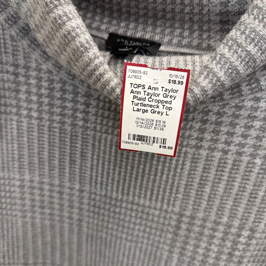 Ann Taylor Grey Plaid Cropped Turtleneck Top Large