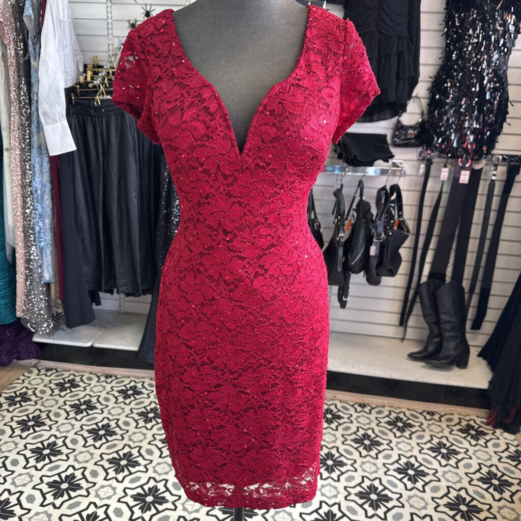 Connected Apparel Red Sequin Lace Short Formal Dress 10 Petite