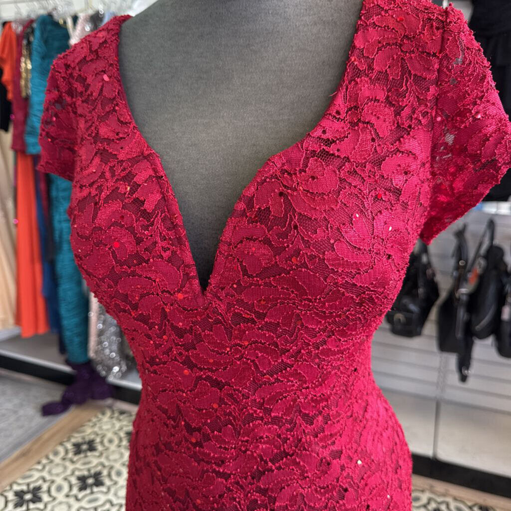 Connected Apparel Red Sequin Lace Short Formal Dress 10 Petite