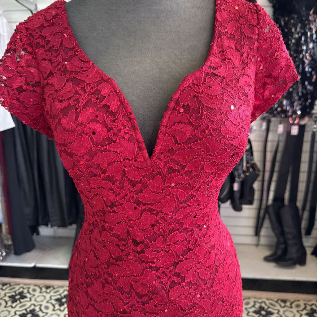 Connected Apparel Red Sequin Lace Short Formal Dress 10 Petite