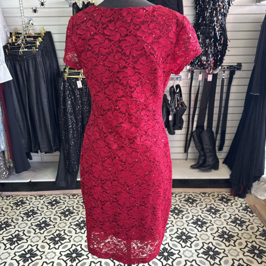 Connected Apparel Red Sequin Lace Short Formal Dress 10 Petite