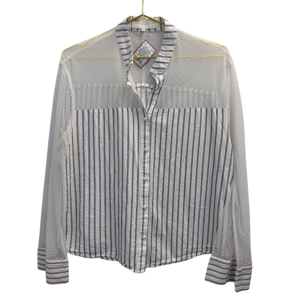 French Mauve White/ Grey Striped Sheer Polka Dot Detail Long Sleeve Top Extra Large