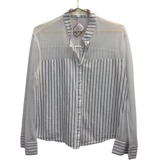 French Mauve White/ Grey Striped Sheer Polka Dot Detail Long Sleeve Top Extra Large