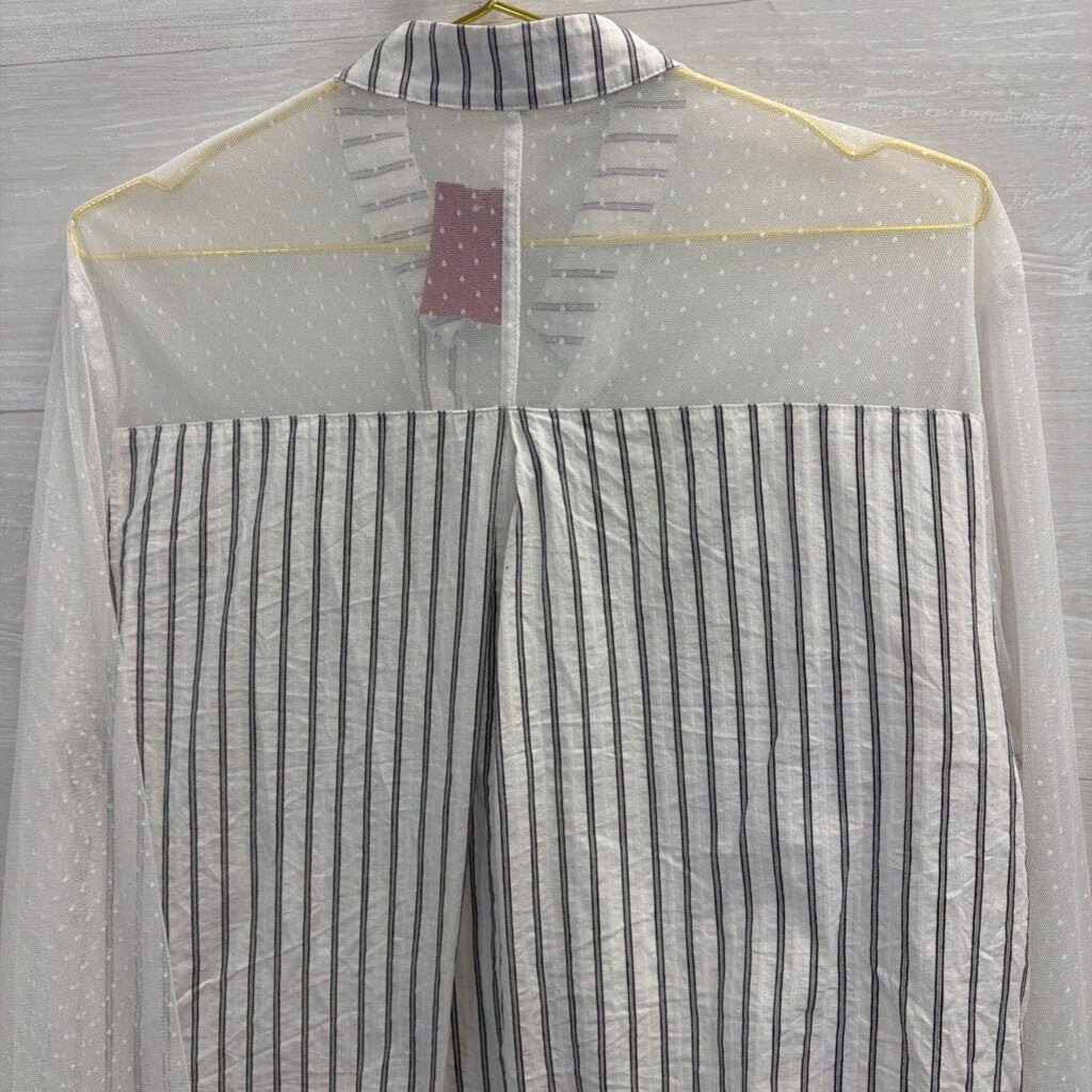French Mauve White/ Grey Striped Sheer Polka Dot Detail Long Sleeve Top Extra Large