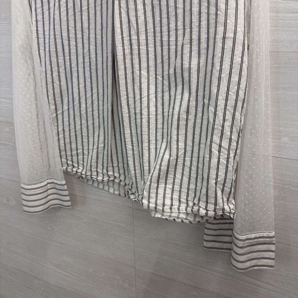 French Mauve White/ Grey Striped Sheer Polka Dot Detail Long Sleeve Top Extra Large