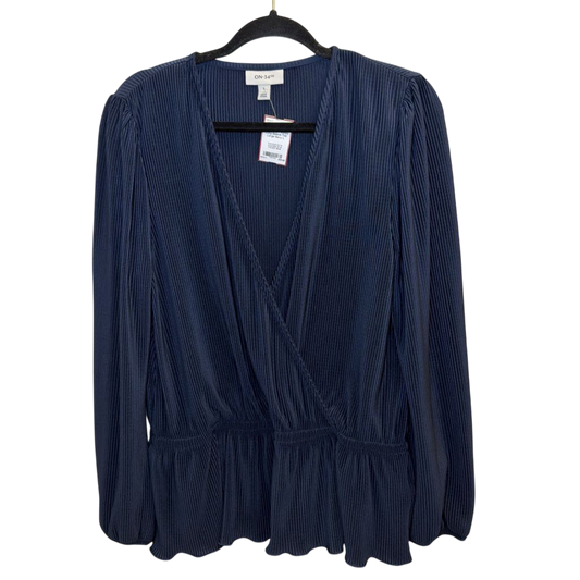 On 34th Navy Pleated Long Sleeve Top Large