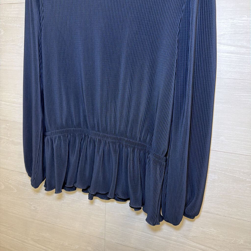 On 34th Navy Pleated Long Sleeve Top Large