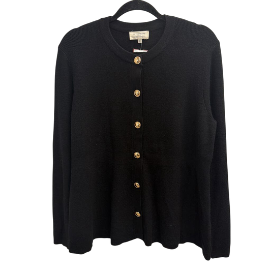 La Vila Milano Black Knit Gold Button Cardigan Sweater Extra Large