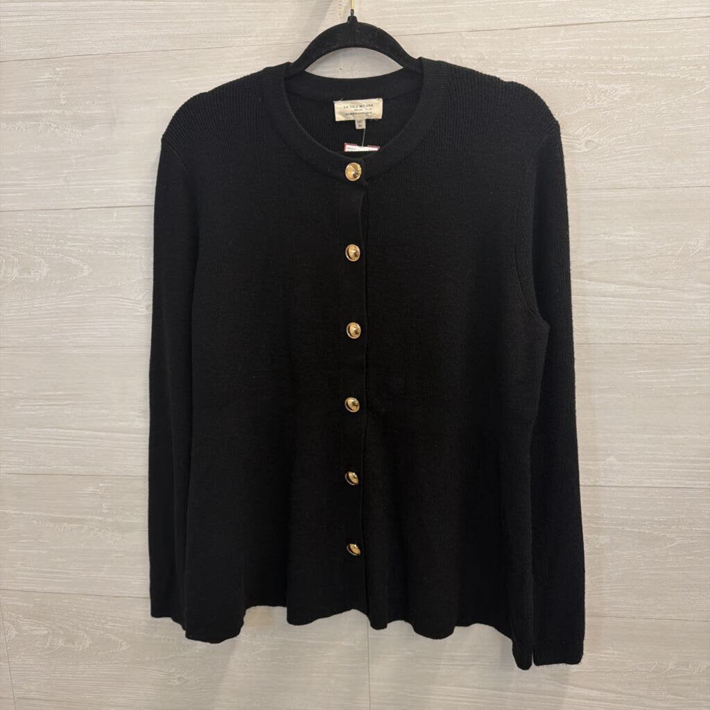 La Vila Milano Black Knit Gold Button Cardigan Sweater Extra Large