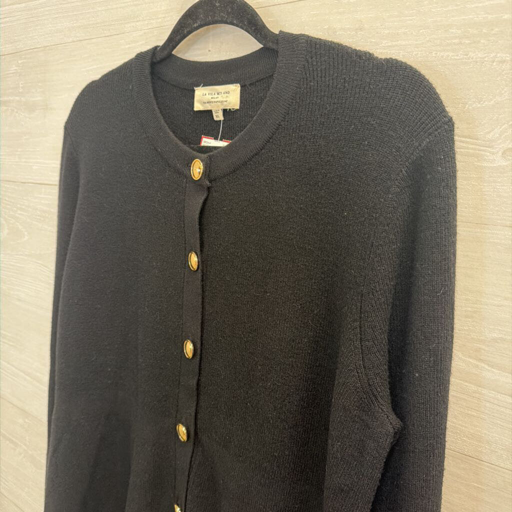 La Vila Milano Black Knit Gold Button Cardigan Sweater Extra Large