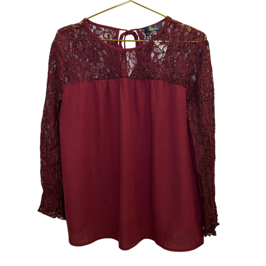 Label Rachel Roy Burgundy Lace Long Sleeve Top Extra Large