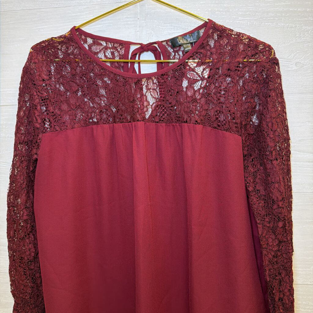 Label Rachel Roy Burgundy Lace Long Sleeve Top Extra Large