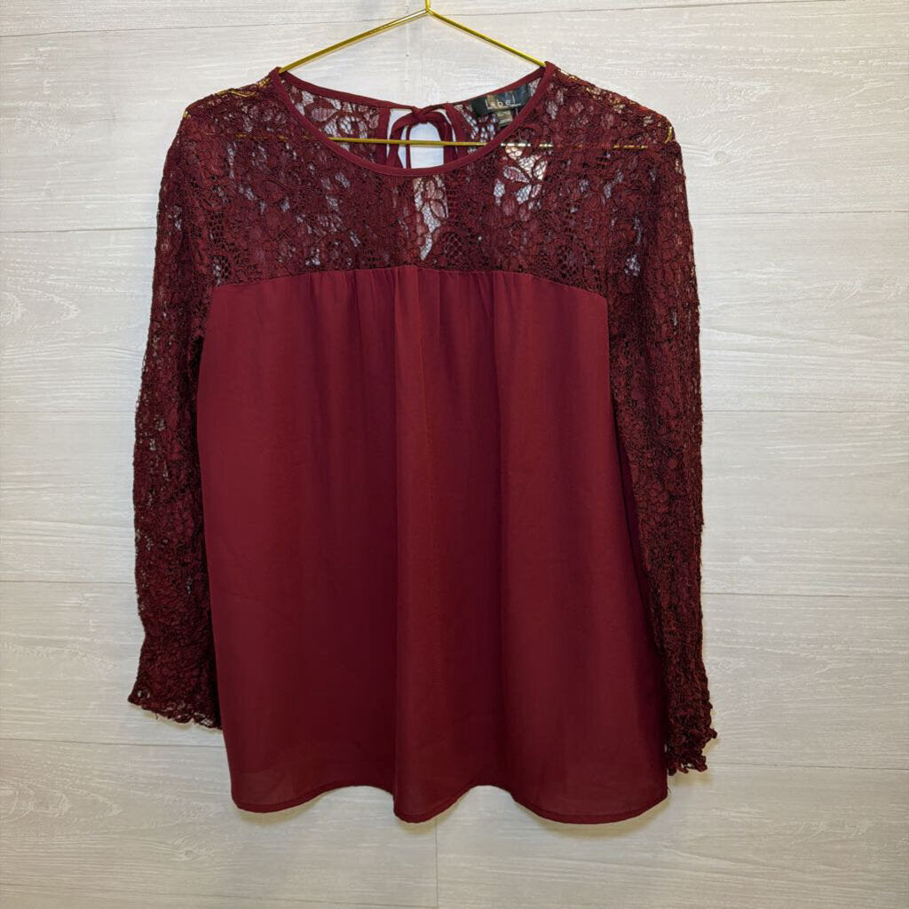 Label Rachel Roy Burgundy Lace Long Sleeve Top Extra Large