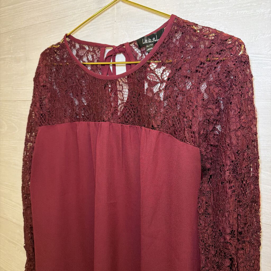 Label Rachel Roy Burgundy Lace Long Sleeve Top Extra Large