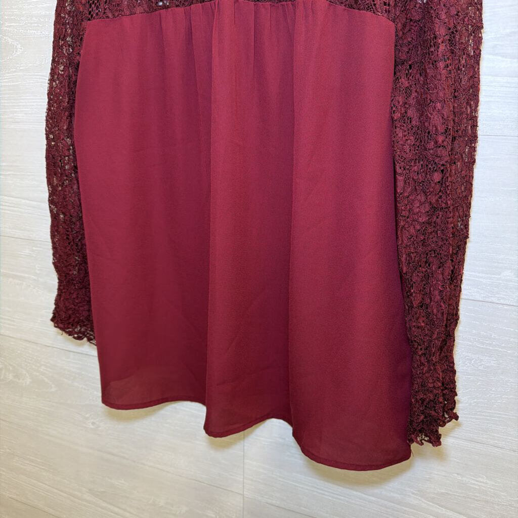 Label Rachel Roy Burgundy Lace Long Sleeve Top Extra Large