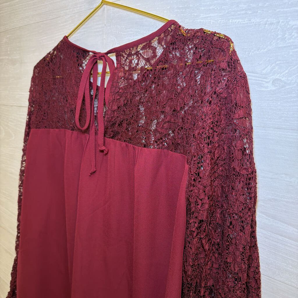 Label Rachel Roy Burgundy Lace Long Sleeve Top Extra Large