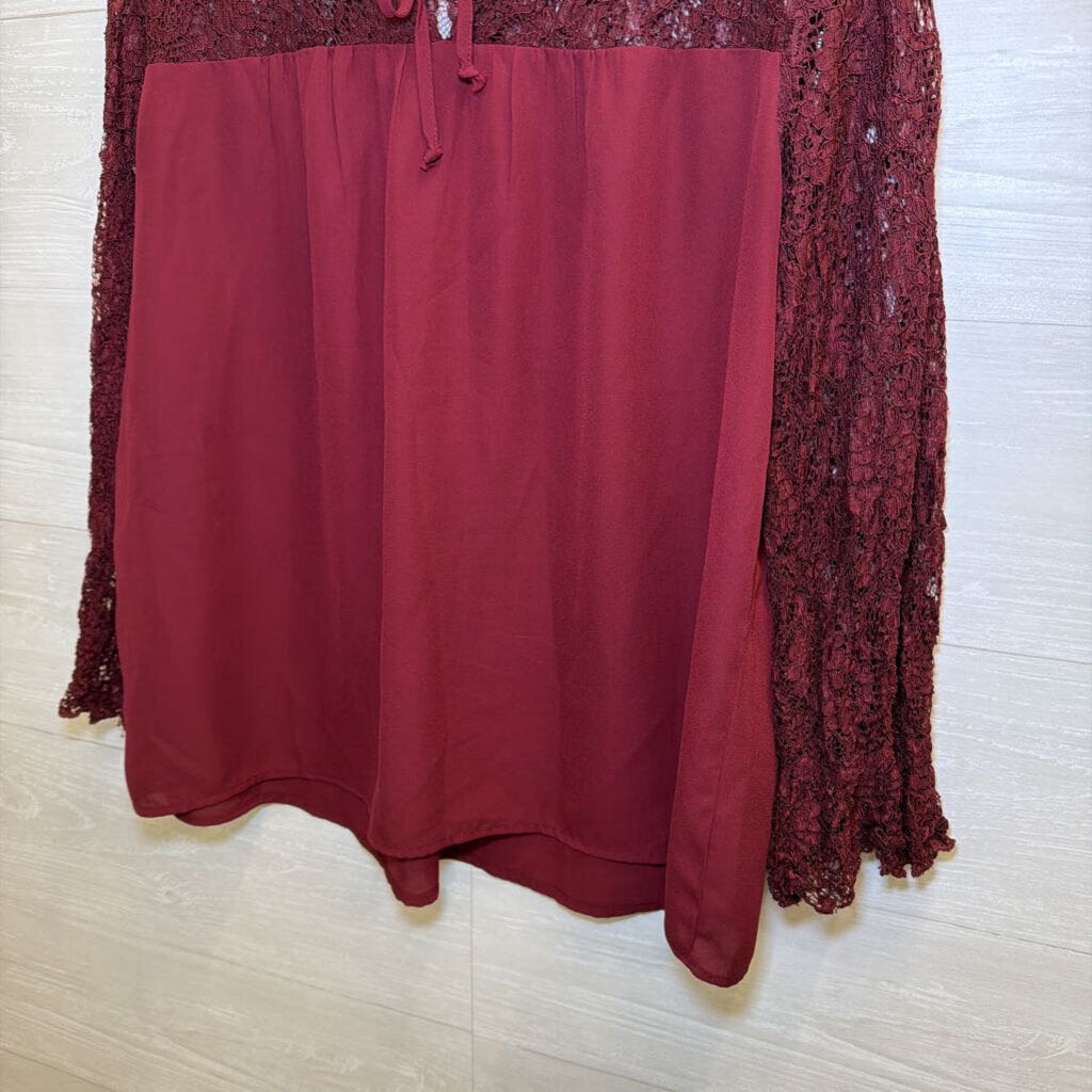 Label Rachel Roy Burgundy Lace Long Sleeve Top Extra Large