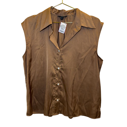 Banana Republic Brown Silky Sleeveless Button Down Top Large
